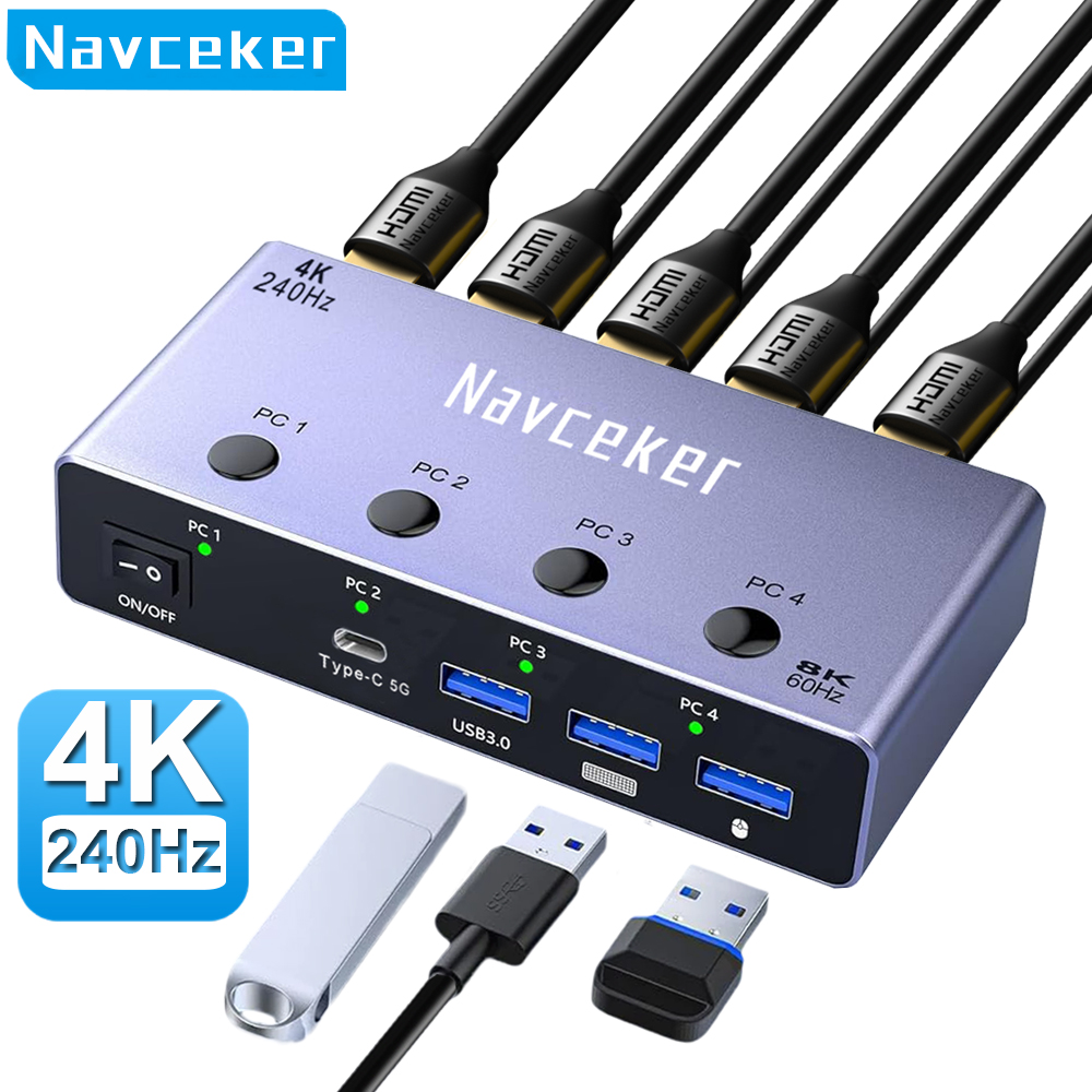 Hdmi Matrix Switch - Navceker 4K 240Hz 4X1 HDMI KVM