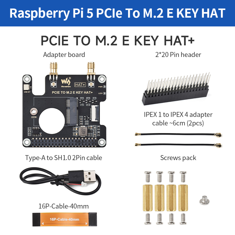 Raspberry Pi Keyboard - PCIe-M.2 E 키 HAT+ 보드, NGFF(M.2